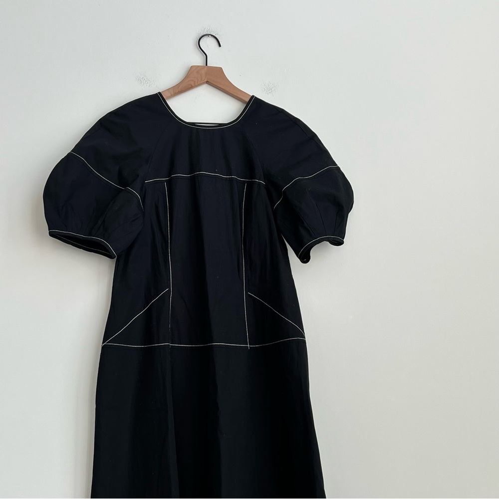 Madewell Puff-Sleeve Drop-Waist Midi Dress Black Minimalist NQ890 8 Cottagecore - Picture 5 of 12